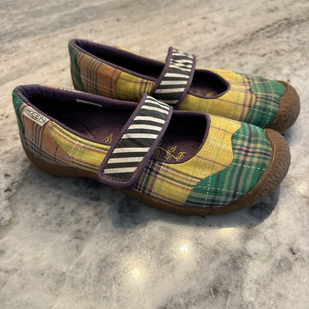 KEEN Harvest Mary Jane Floral Comfort Shoes Slip On Purple Patchwork Women Sz 7